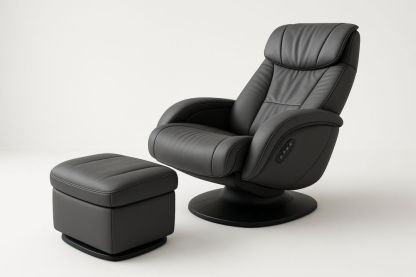 Fauteuil lounge en cuir synthétique noir avec repose-pieds