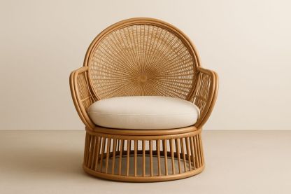 Fauteuil de détente en rotin avec coussin beige