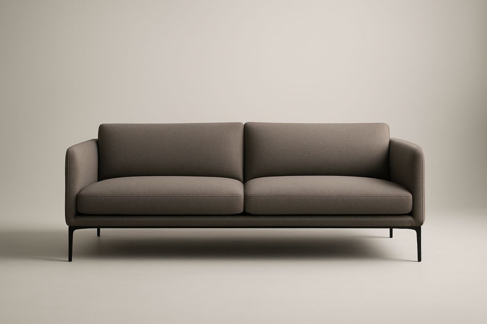 Canapé deux places en tissu polyester brun avec pieds en acier