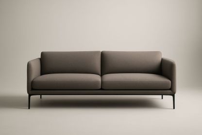 Canapé deux places en tissu polyester brun avec pieds en acier