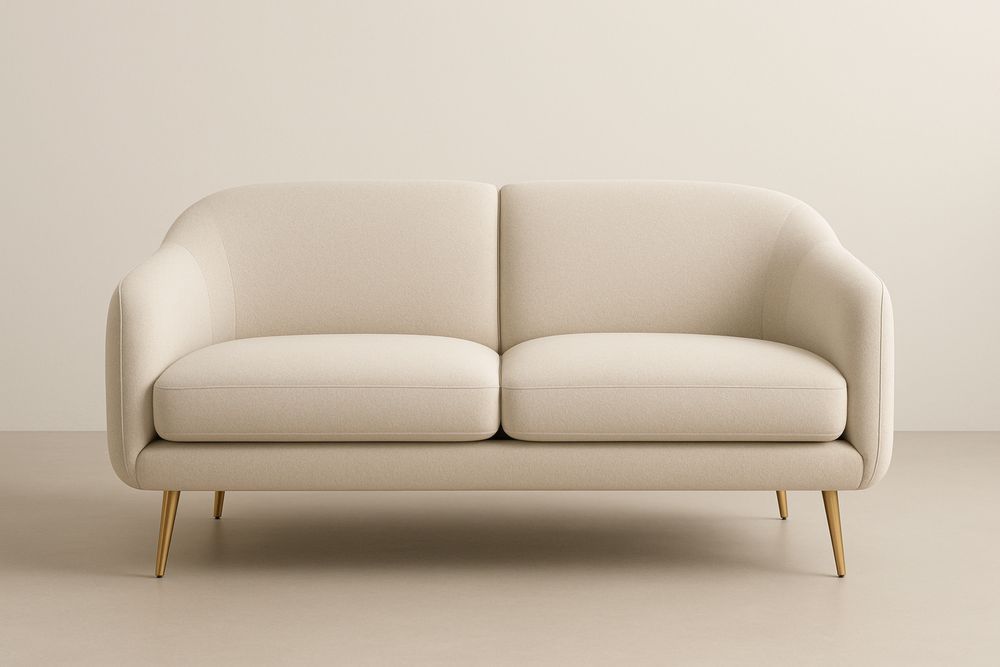 Canapé 2 Places Tissu Polyester Beige Pieds Acier