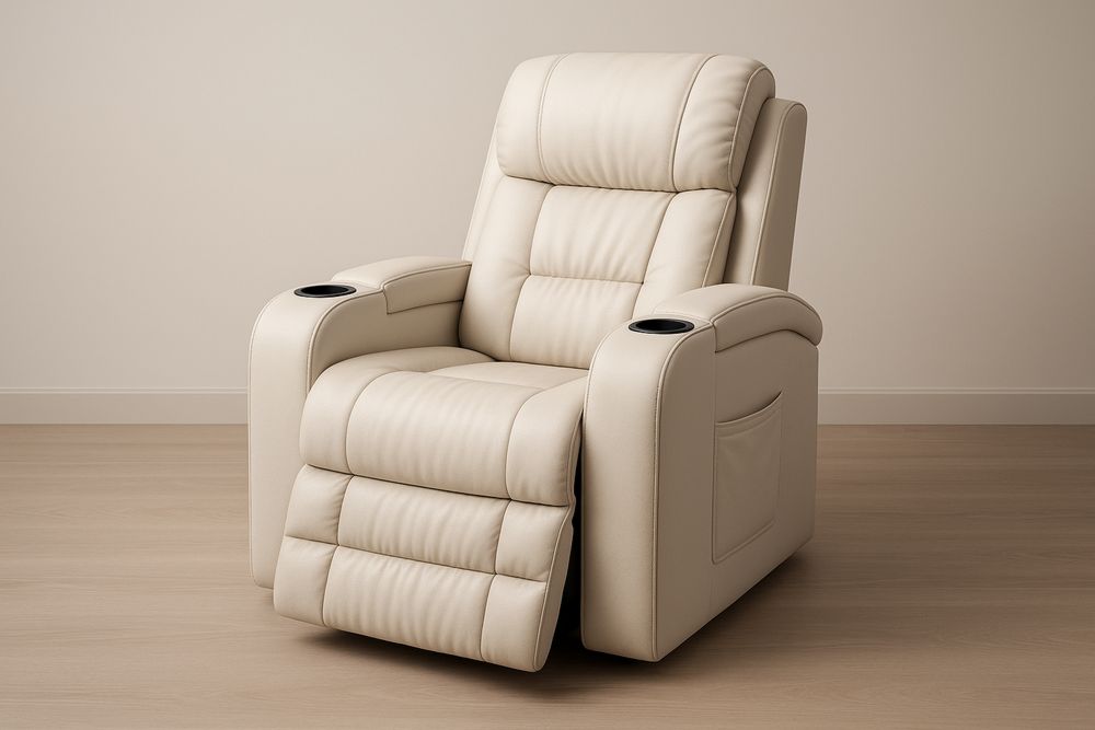 Fauteuil lounge en cuir synthétique beige avec porte-gobelets