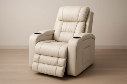 Fauteuil lounge en cuir synthétique beige avec porte-gobelets