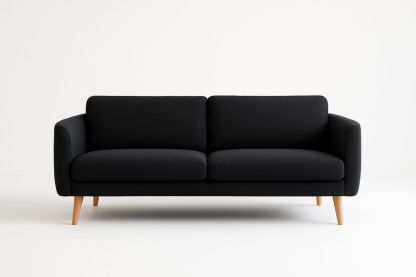 Canapé 2 places en tissu noir avec structure et pieds en bois de hêtre