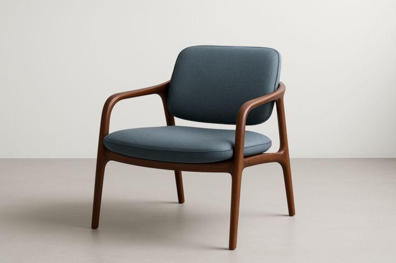Fauteuil en Tissu Polyester et Cadre en Bois de Hêtre Bleu