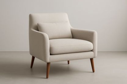 Fauteuil en tissu avec pieds en bois massif Beige