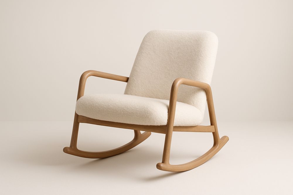 Fauteuil à bascule en chêne et laine beige