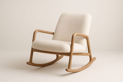 Fauteuil à bascule en chêne et laine beige