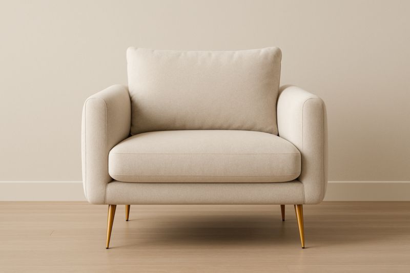 Fauteuil en tissu beige avec pieds métalliques