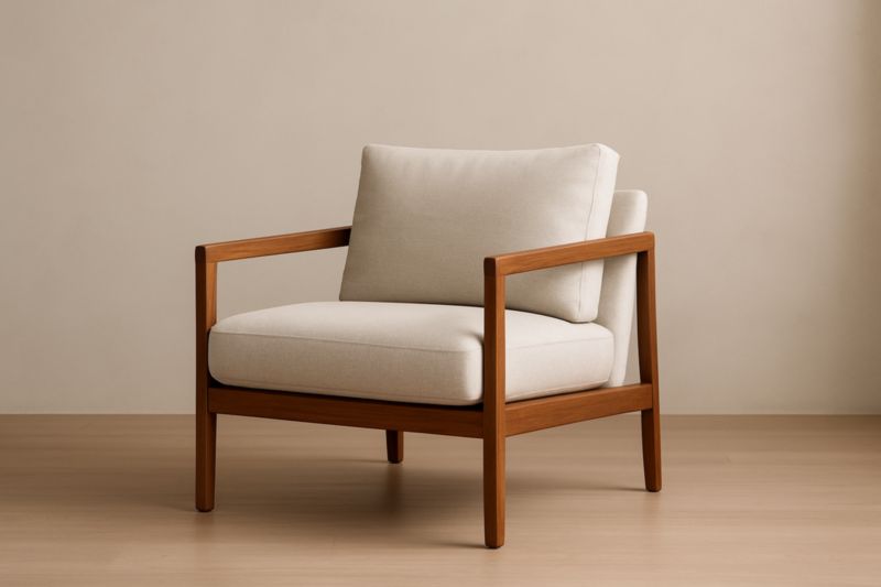 Fauteuil en bois et tissu 84 cm x 84 cm x 76 cm Beige