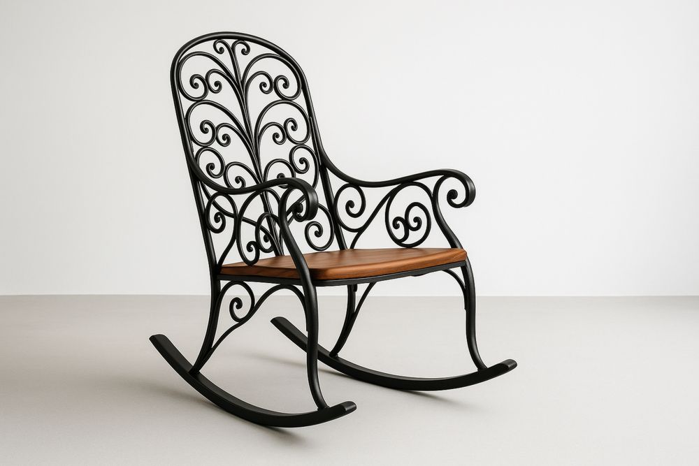 Chaise berçante en acier noir et bois massif brun