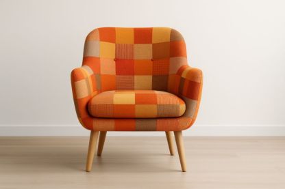 Fauteuil en Tissu à Carreaux avec Pieds en Bois