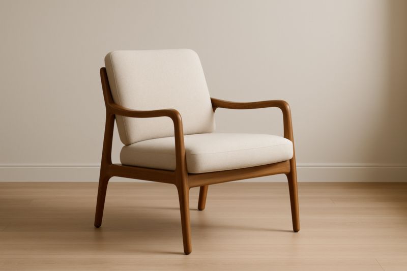 Fauteuil en Bois et Tissu Beige