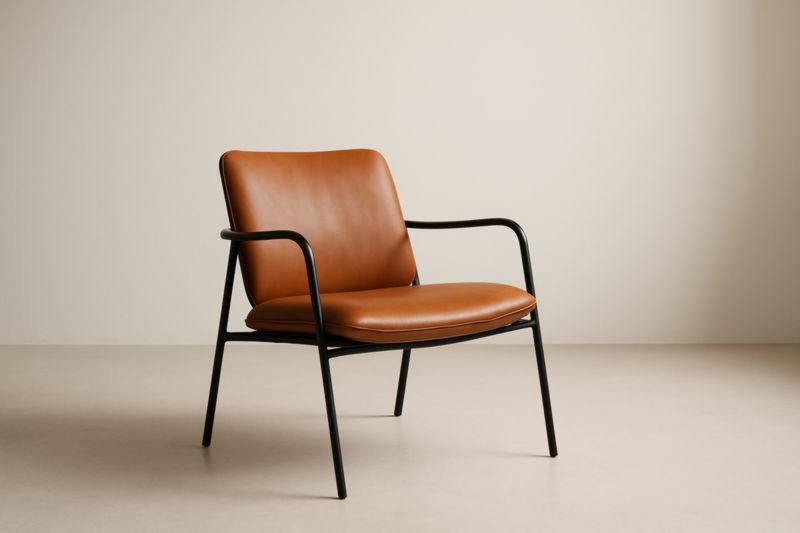 Fauteuil en métal et cuir synthétique Marron