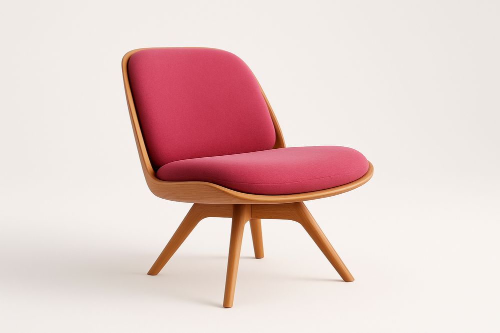 Fauteuil de détente en bois massif avec coussin en polyester rose