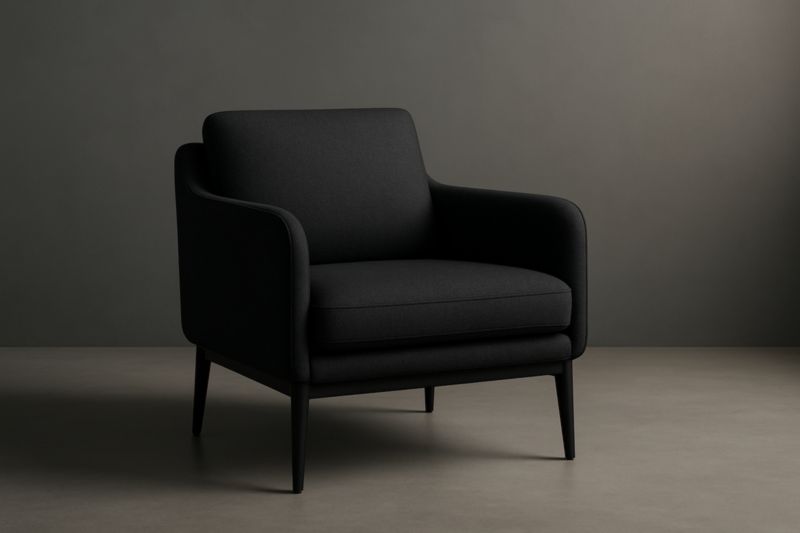 Fauteuil en tissu noir avec cadre en bois