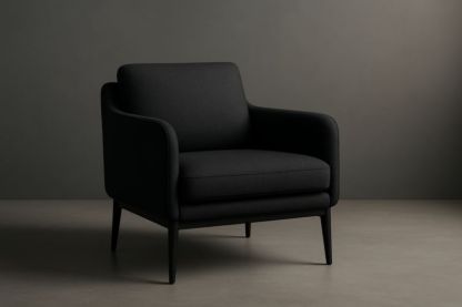 Fauteuil en tissu noir avec cadre en bois
