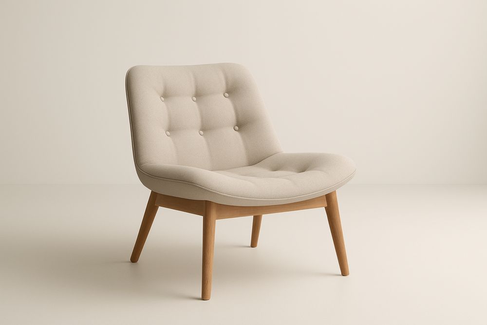 Fauteuil lounge en tissu polyester beige avec structure en hêtre
