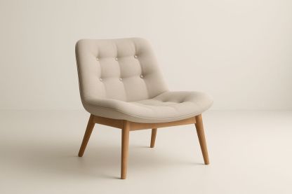 Fauteuil lounge en tissu polyester beige avec structure en hêtre