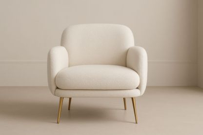 Fauteuil en tissu bouclé Beige avec pieds en métal doré