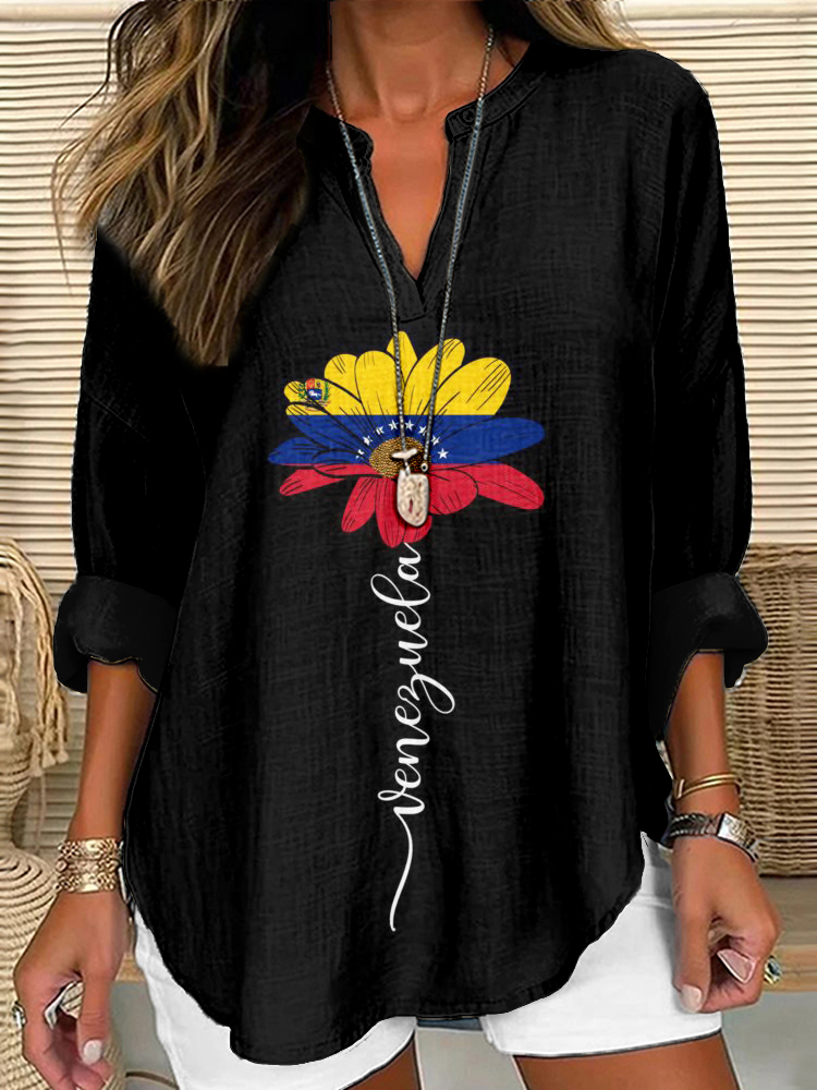 Vintage Sunflower Flag Pattern Linen Cozy Tunic