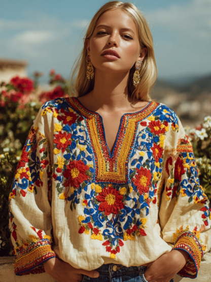 Women's n Floral Pattern Linen Blend Cozy Tunic