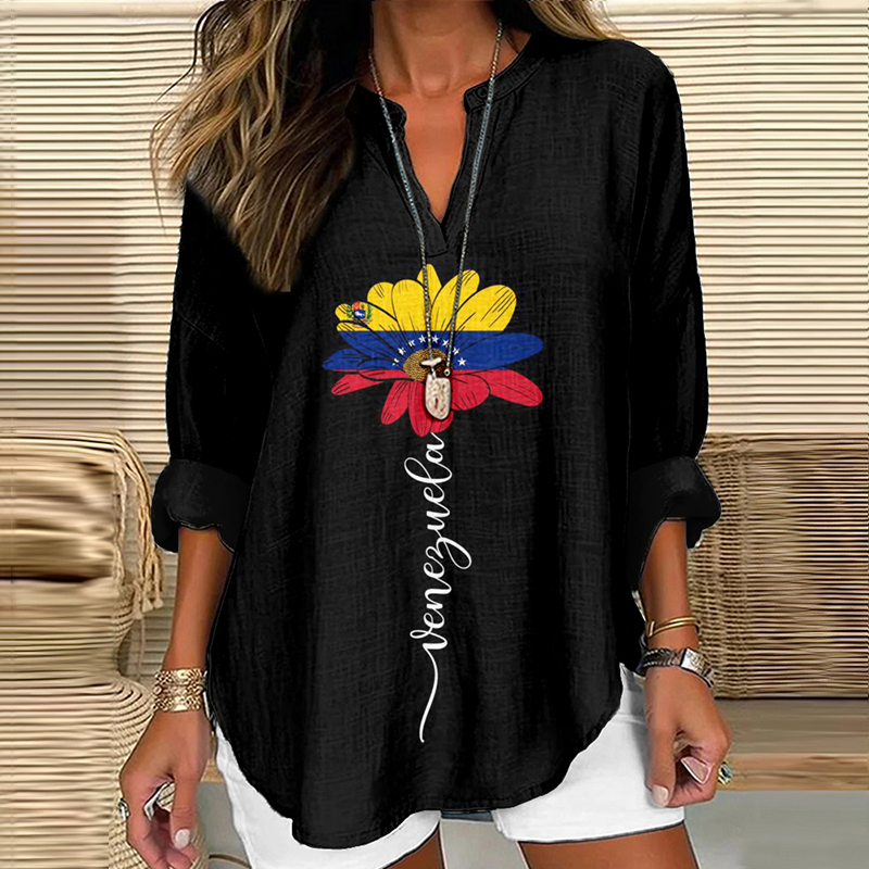 Vintage Sunflower Flag Pattern Linen Cozy Tunic