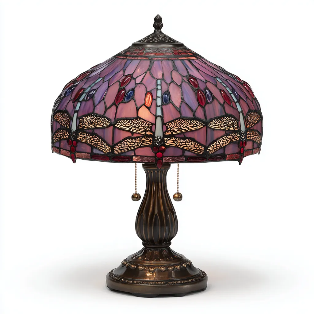 Lampada da tavolo vetro metallo 35x35x50 cm - viola - bronzo - stile Tiffany - per soggiorno-comfyota