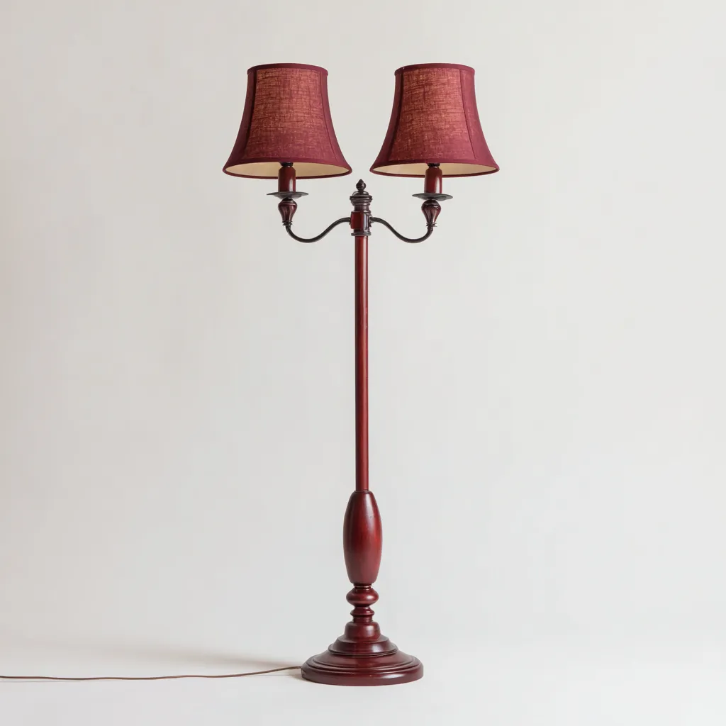 Lampada da terra in legno e tessuto 55x33x165 cm marrone - rosso per il soggiorno design classico-comfyota