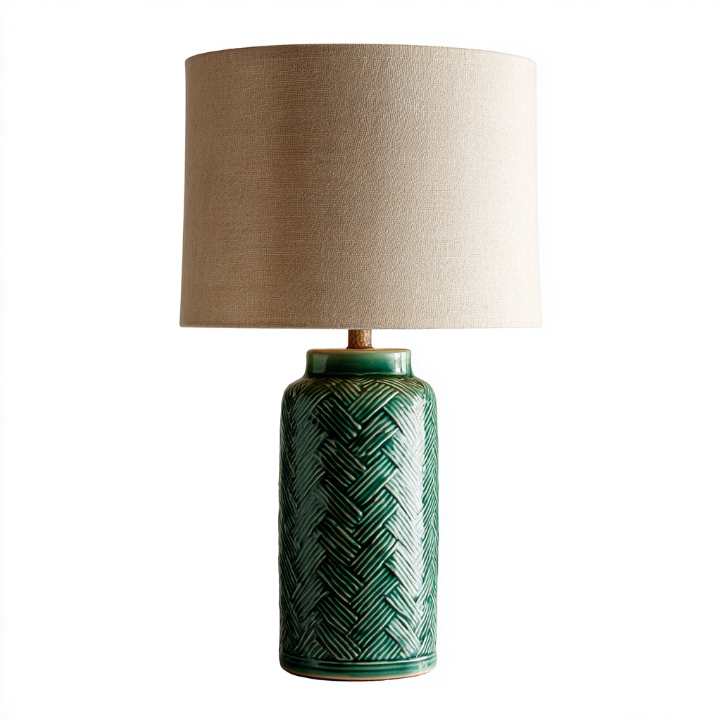 Lampada da tavolo ceramica 26x26x50 cm - verde - beige - stile decorativo per soggiorno-comfyota