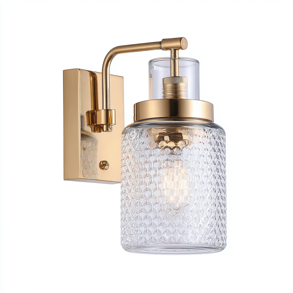 Applique metallo vetro 15x18x31 cm - oro - trasparente - design moderno - per soggiorno-comfyota