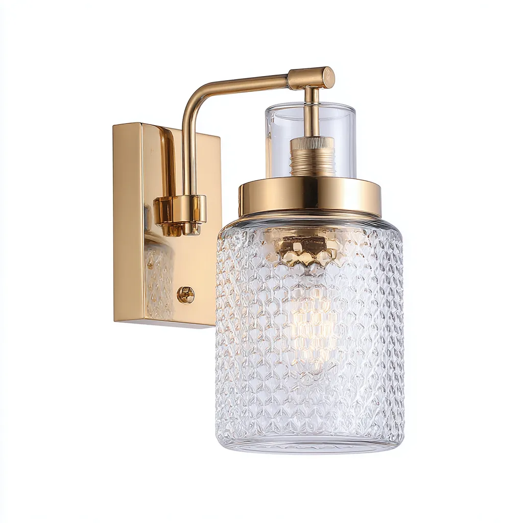 Applique metallo vetro 15x18x31 cm - oro - trasparente - design moderno - per soggiorno-comfyota