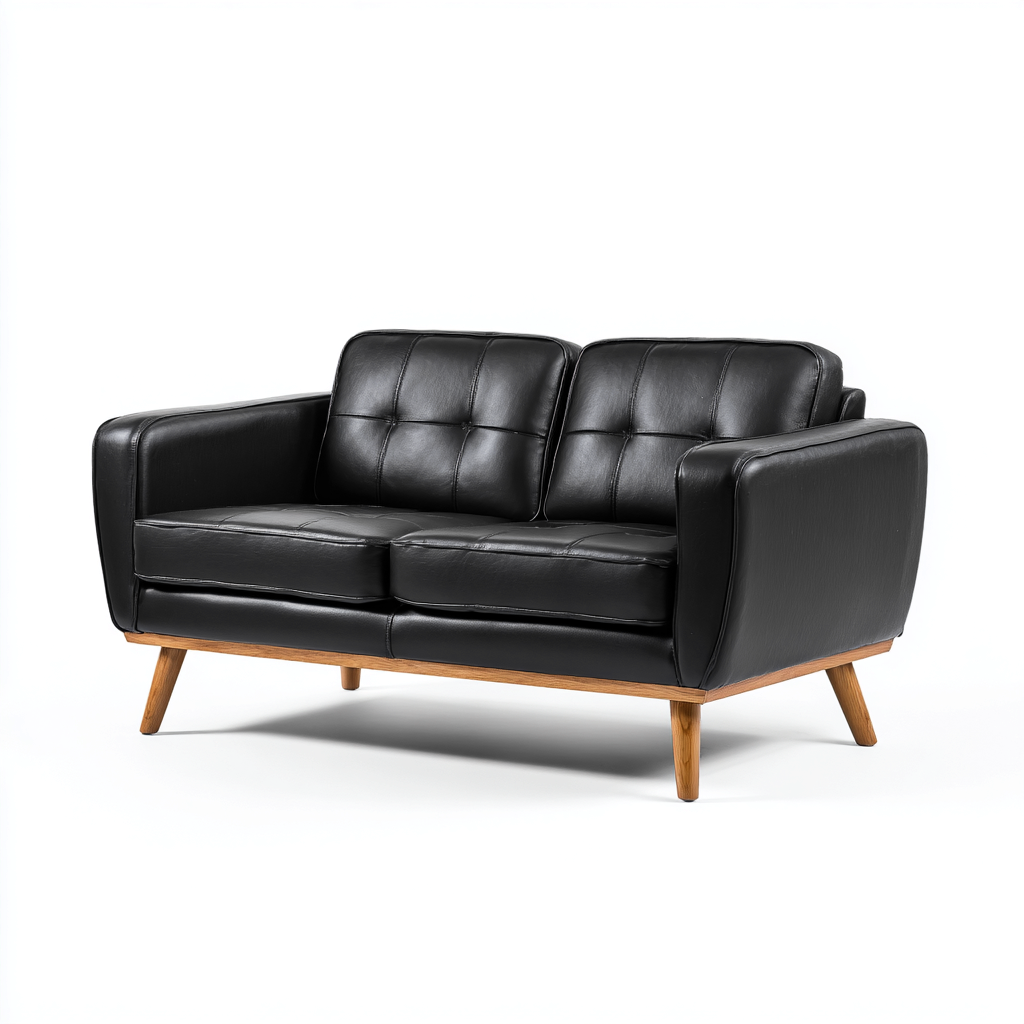 Divano lineare similpelle 155x85x82 cm - nero - adatto al soggiorno - design moderno-comfyota