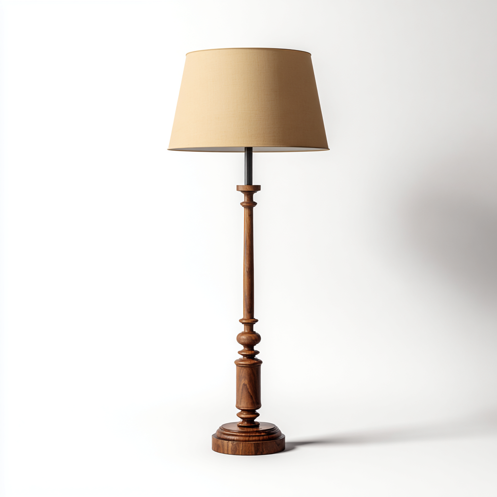 Lampada da terra in legno e tessuto 36x30x152 cm marrone - beige per il soggiorno design classico-comfyota