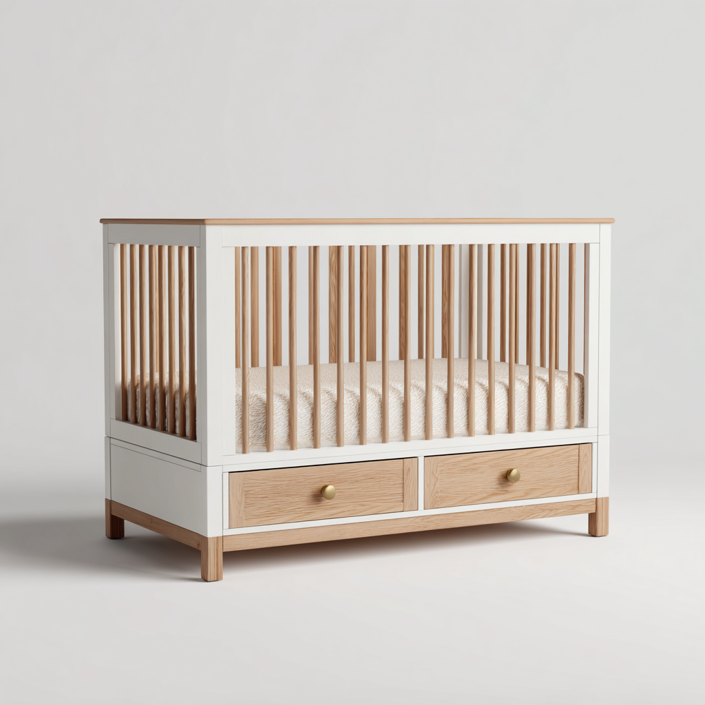 Lettino per bambini in legno con cassetti 120x65x90 cm - bianco - legno naturale - design moderno - adatto alla cameretta-comfyota