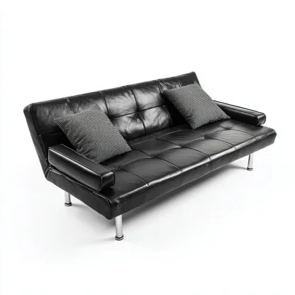 Divano lineare similpelle 185x80x85 cm - nero - adatto al soggiorno - design moderno-comfyota