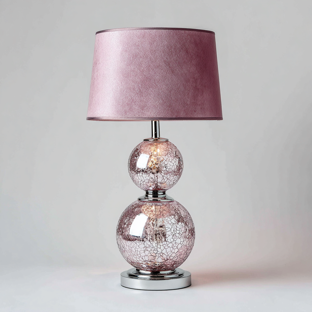 Lampada da tavolo vetro metallo 27x27x46 cm - rosa - argento - design moderno - per soggiorno-comfyota