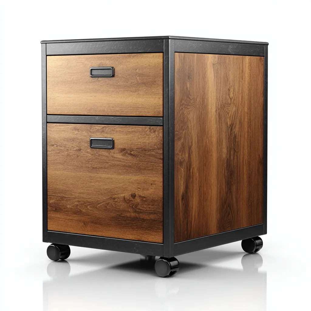 Armadio per ufficio in metallo e legno 42x40x63 cm - nero - marrone - con ruote - stile industriale - adatto per ufficio-comfyota