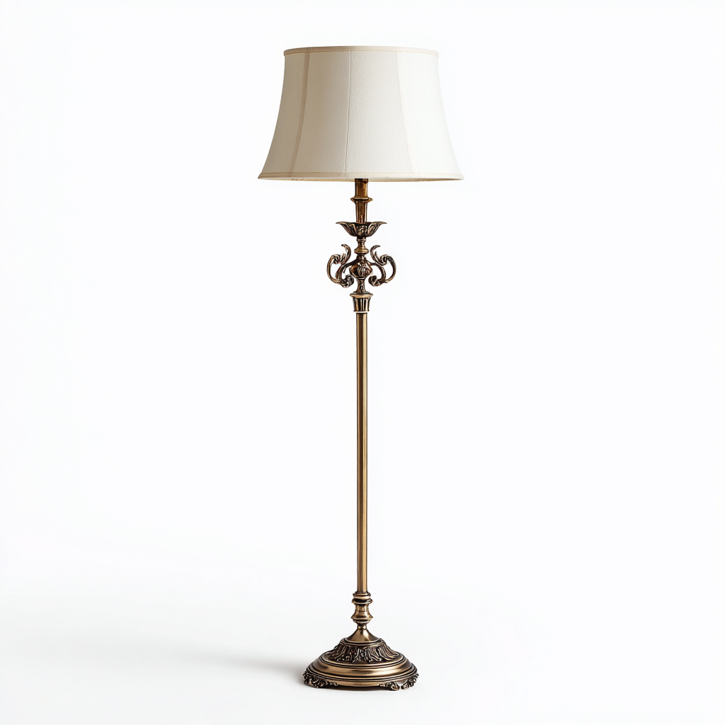 Lampada da terra in metallo e tessuto 33x30x158 cm oro - bianco per il soggiorno design classico-comfyota