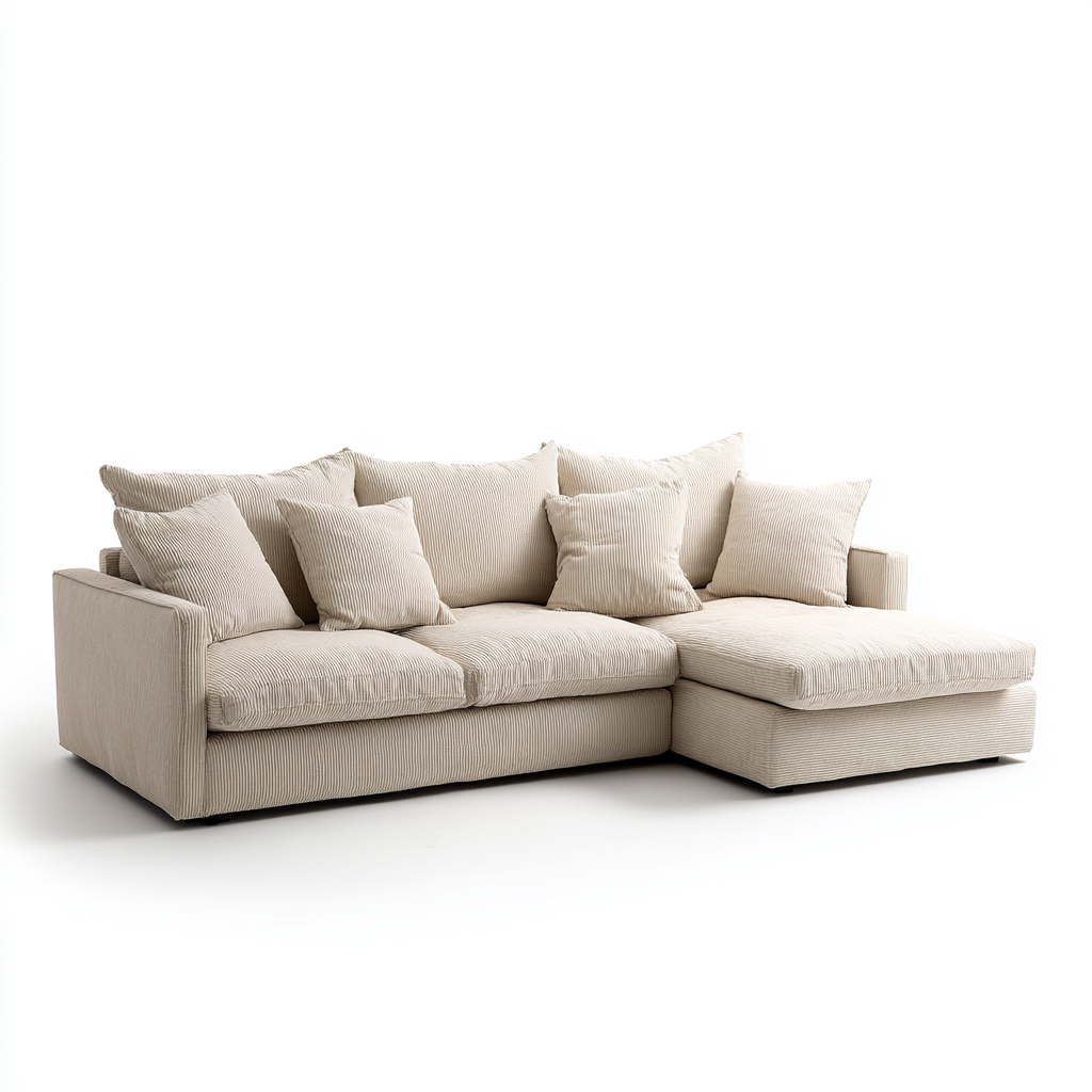 Divano angolare in tessuto 285x175x90 cm - beige - design moderno per soggiorno-comfyota