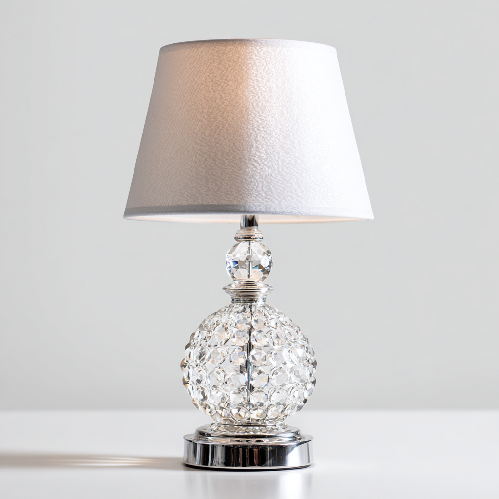 Lampada da tavolo metallo cristallo 23x23x38 cm - argento - bianco - design moderno - per soggiorno-comfyota