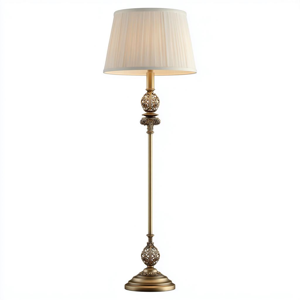 Lampada da terra in metallo e tessuto 35x30x160 cm oro - bianco per il soggiorno design classico-comfyota