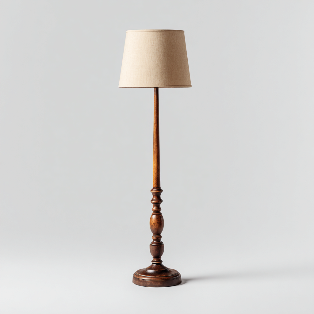 Lampada da terra in legno e tessuto 34x28x150 cm marrone - beige per il soggiorno design classico-comfyota