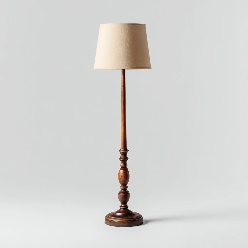 Lampada da terra in legno e tessuto 34x28x150 cm marrone - beige per il soggiorno design classico-comfyota