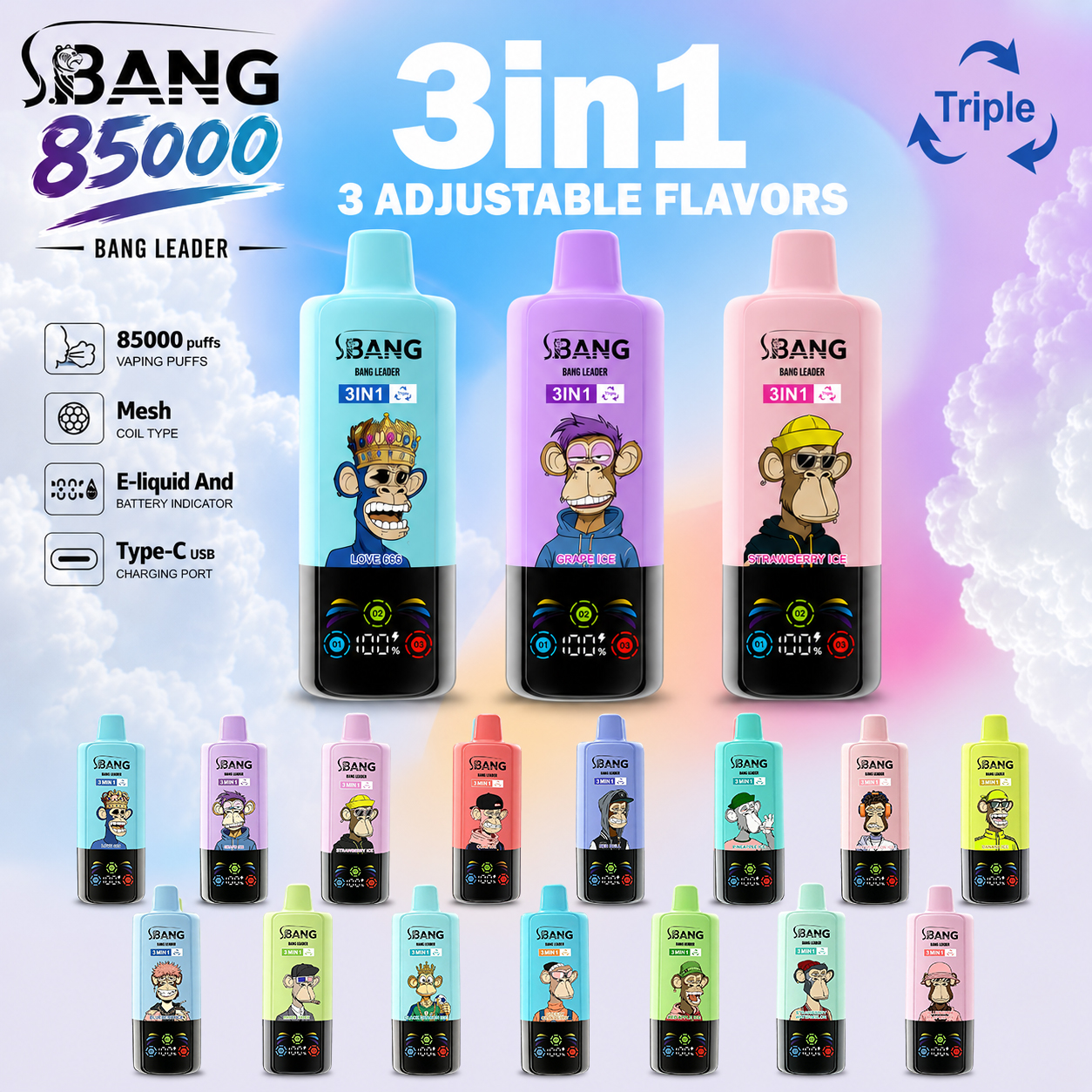 BANG LEADER 85000 Puffs 3 in1 Flavor Disposable Vape