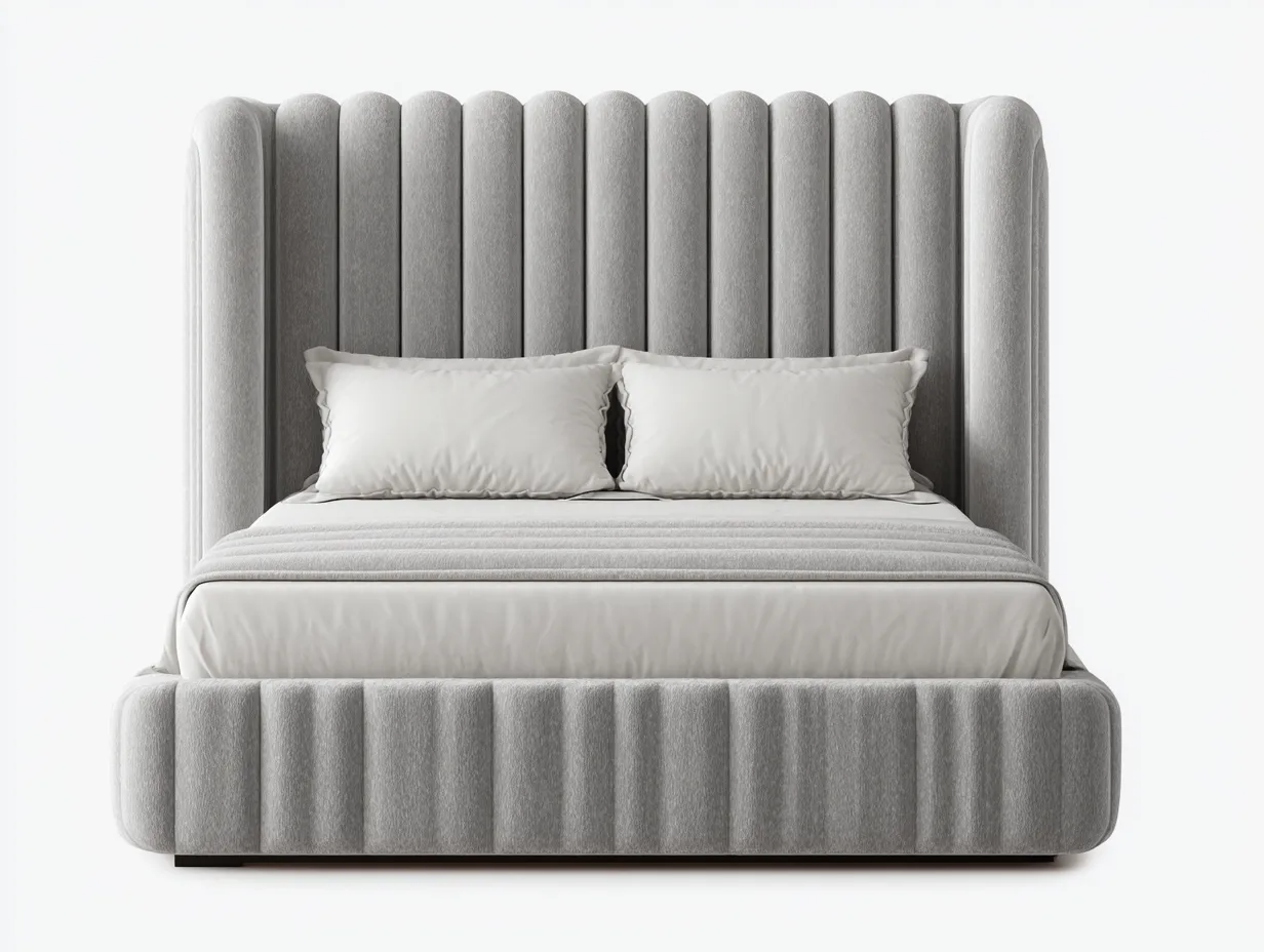 Cama doble tapizada 200x160x140cm - gris claro - para dormitorio - diseño moderno