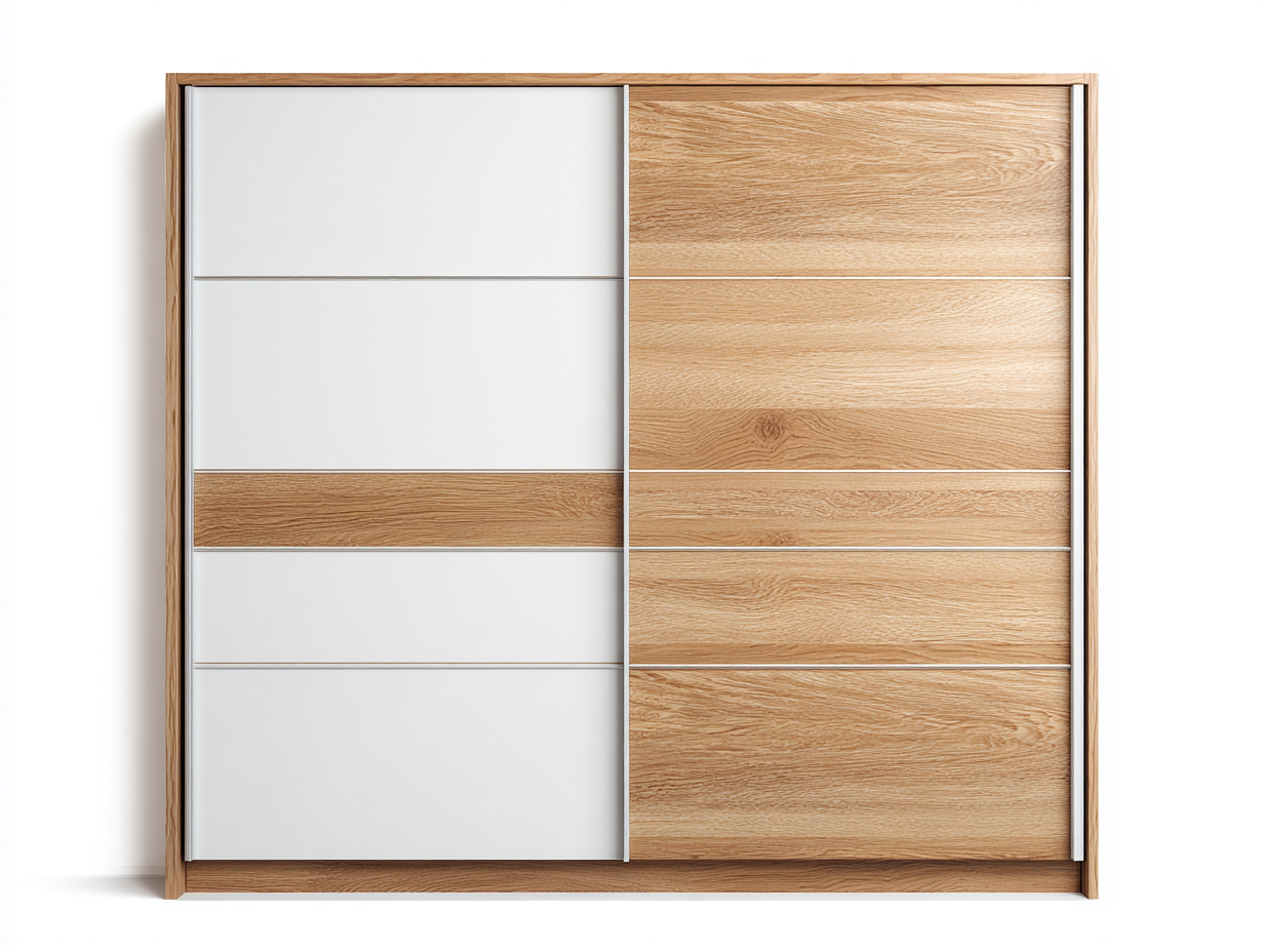Armario panel 170x60x205cm - blanco/roble - puertas correderas - apto para dormitorio - diseño moderno