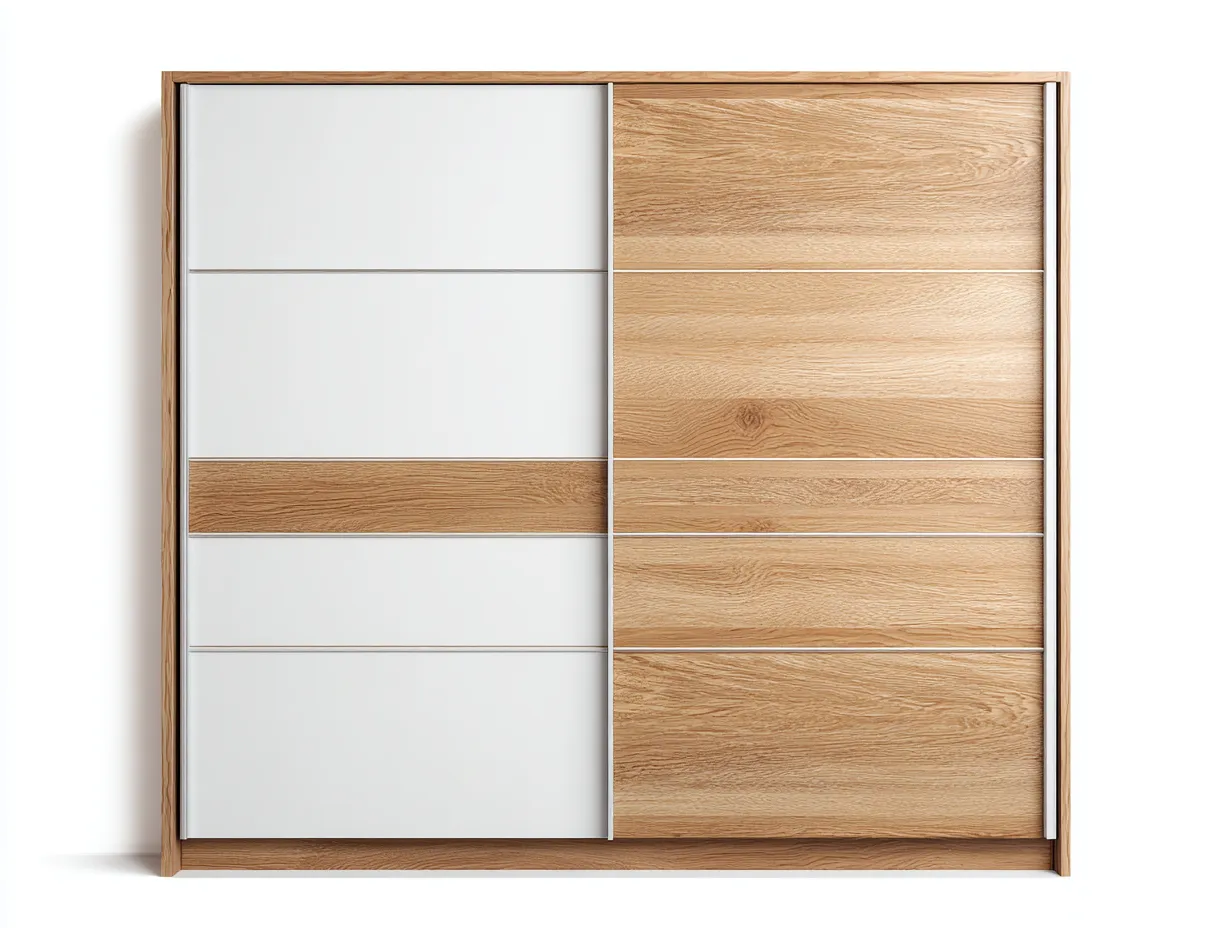 Armario panel 170x60x205cm - blanco/roble - puertas correderas - apto para dormitorio - diseño moderno