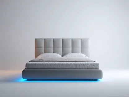 Cama doble acolchada con cabecero alto 200x160x120 cm - gris claro - para dormitorio - diseño moderno con luz LED