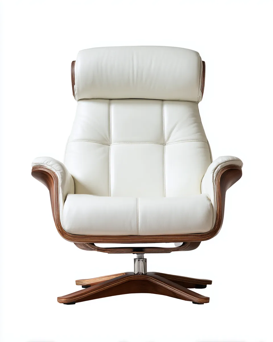 Sillón tapizado en cuero acolchado 78x85x105 cm - blanco/madera - para salón - diseño moderno